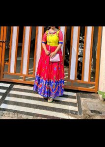 Pochampalli Ikat Design Silk Gown Long Dress