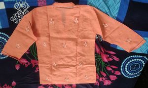 Orange Embroidered Cotton Kurta