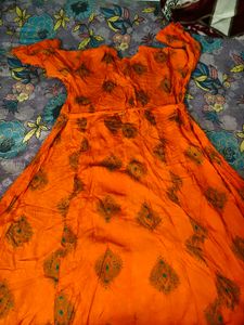 Vibrant Orange Printed Anarkali Kurta