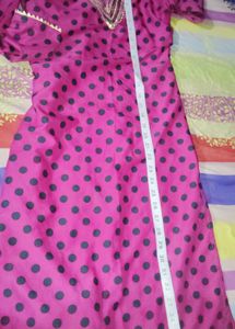 dark Pink Polka Dot Kurta Set with Pants