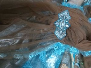 brown  blue saree with golden and silver pri