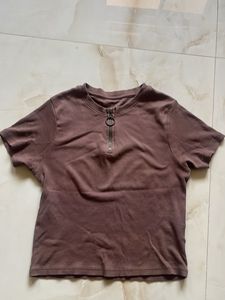Brown Zip Front T-Shirt