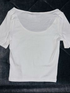 White Cropped Ribbed Top