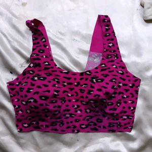 Pink Leopard Print Sports Bra