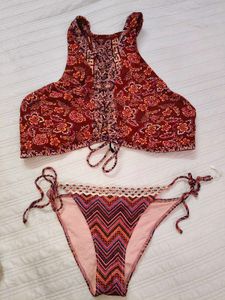 Boho Print Lace-Up Bikini Set
