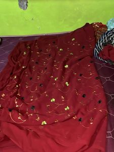 Maroon Embroidered Saree