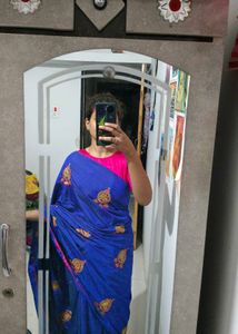 Blue Embroidered Saree and stiched blouse