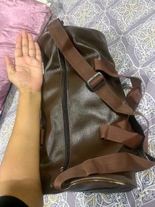 Brown Faux Leather Duffle Bag