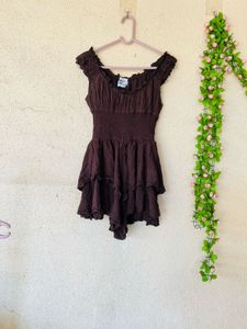 Brown Ruffled Mini Dress