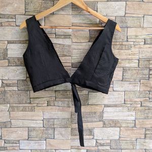 Embroidered Black Tie-Up Blouse fix price