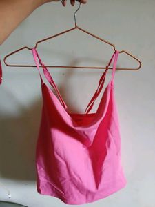 Hot Pink Satin Cowl Neck Cami Top