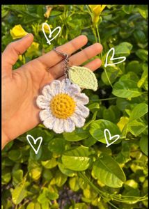 Handmade Crochet Daisy Keychain