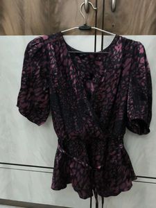 Stylish Animal Print Wrap Style Top