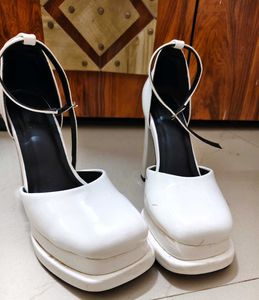 Chunky White Platform Heels