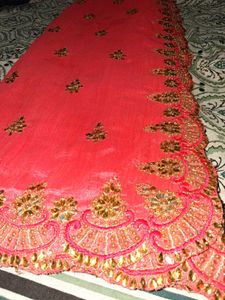 Beautiful Coral Embroidered Saree