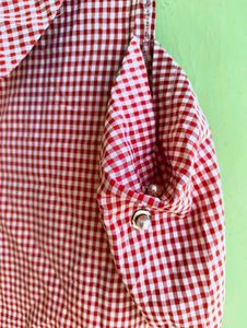 Red Gingham Cold Shoulder Top