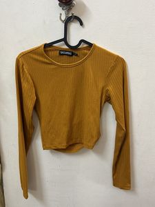 Mustard Full sleeves Crop Top.