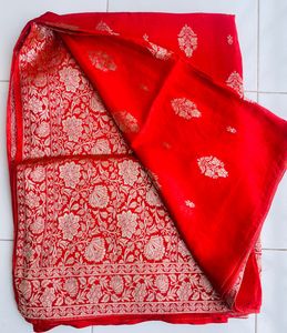 Rust Red Banarsi Mashru Silk saree