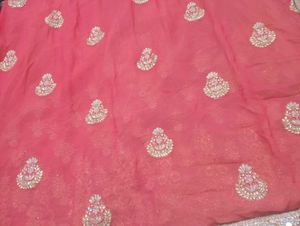Exquisite Dual-Tone Mirror Work Saree Peach Orange