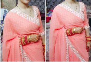 Elegant Peach Saree with Lace Border