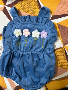 Cute Blue Corduroy Baby Romper