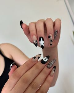 Unique Black & White Star Nail Art