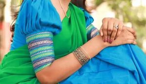 blue green fully stitched half saree