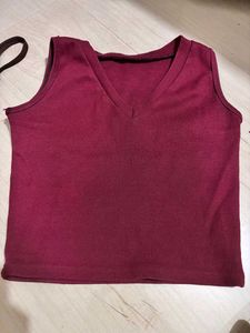 Maroon V-Neck Ribbed Tank Top