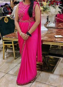 🔥Ready to wear hot pink saree with belt 🥰