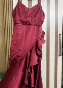 red satin party dress