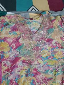 Multicolor kurta plazo set with dupatta which perf