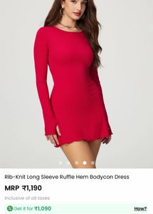 Rib knit long sleeve ruffle bodycon dress .