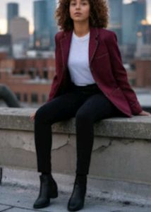 Burgundy Blazer with Trim Detail