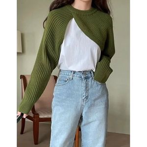 Green Cropped Knit Sweater