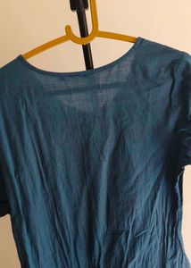 Teal Linen Blend Button-Up Kurti