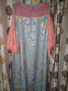 Stylish Blue Kurta with Pink Sleeves