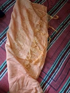 Elegant Peach Dupatta with Golden Accents