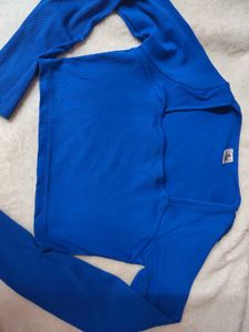 Blue Ribbed Square Neck Top