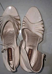 Elegant Cream & Gold Heeled Sandals