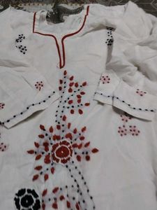White Kurta Set with Floral Embroidery