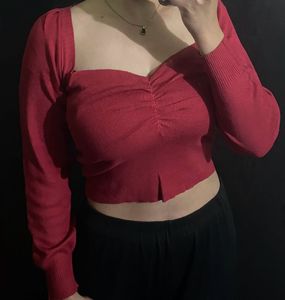 Red Long Sleeve Crop Top(Size-S-M)