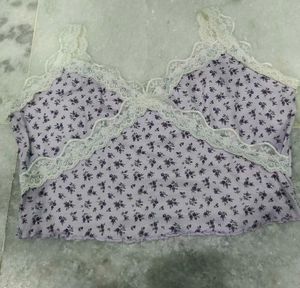 print lace Trim Cami Top
