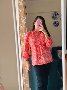 Orange Printed Kurta