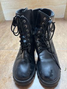 Black Lace-Up Combat Boots