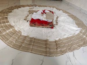 White &amp; Red Sequinned Lehenga Choli