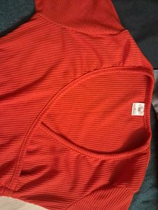 Clay Red Deep Neck Rib Top