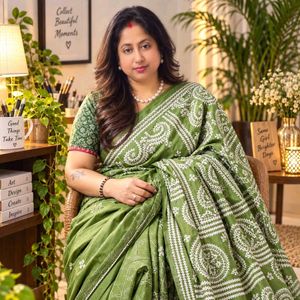 Beautiful Green Ethnic Gujrrati Stitched Saree