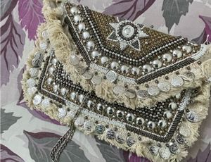 Bohemian Beaded Clutch with Fringe &amp; Coins