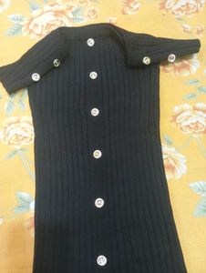 Chic Black Button-Up Ribbed Dress