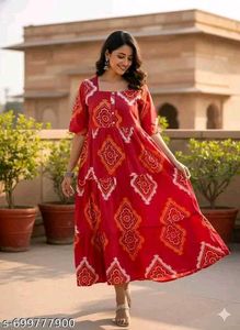 Beautiful Red Ethnic Bandhani Print Kurti_S